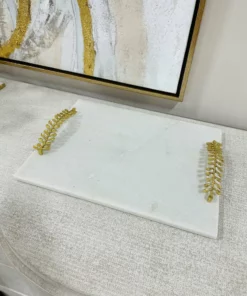 Inspire Me! Home Decor Marble Tray With Gold Metal Vine Handles
