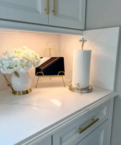 Inspire Me! Home Decor Gold Paper Towel Holder With White Jeweled Flower Details 9 Inspire Me! Home Decor Gold Paper Towel Holder With White Jeweled Flower Details