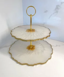 Inspire Me! Home Decor Gold Leaf And White Resin 2 Tier Cake Stand