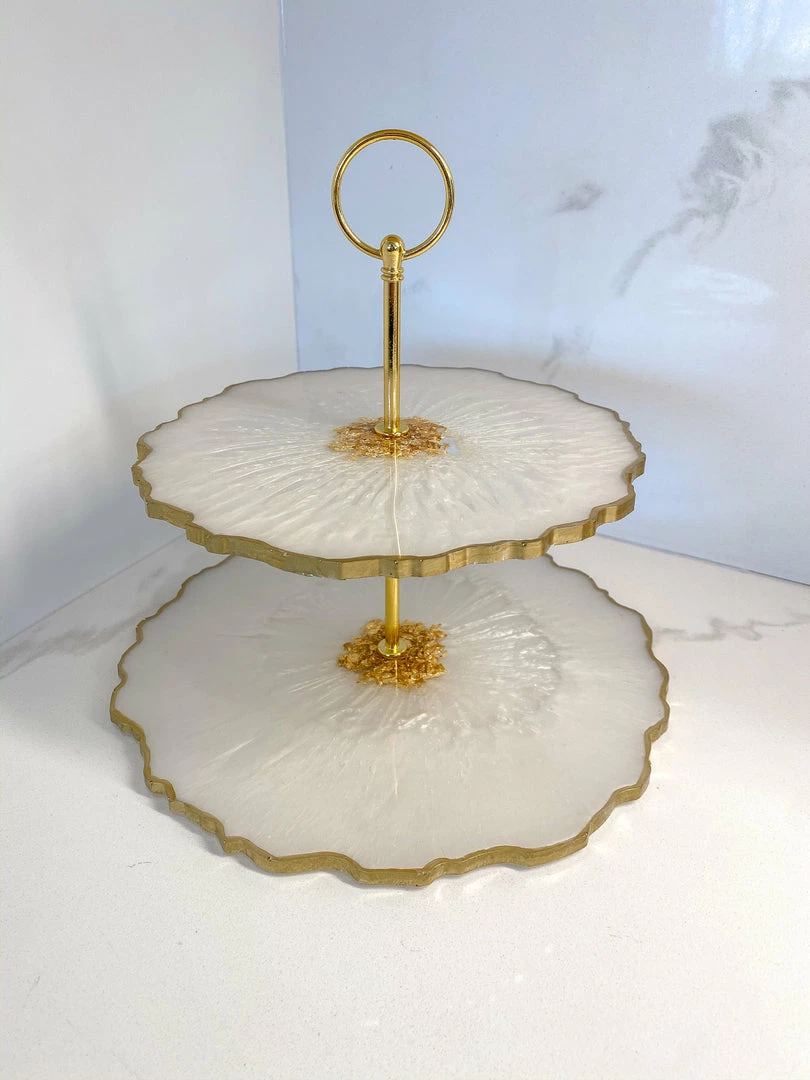 Inspire Me! Home Decor Gold Leaf And White Resin 2 Tier Cake Stand 3 Inspire Me! Home Decor Gold Leaf And White Resin 2 Tier Cake Stand
