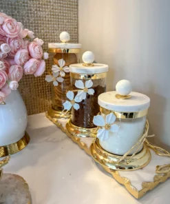 Inspire Me! Home Decor Hammered Glass Canister With White Jeweled Flower Details (3 Sizes) Gold 17 Inspire Me! Home Decor Hammered Glass Canister With White Jeweled Flower Details (3 Sizes) Gold