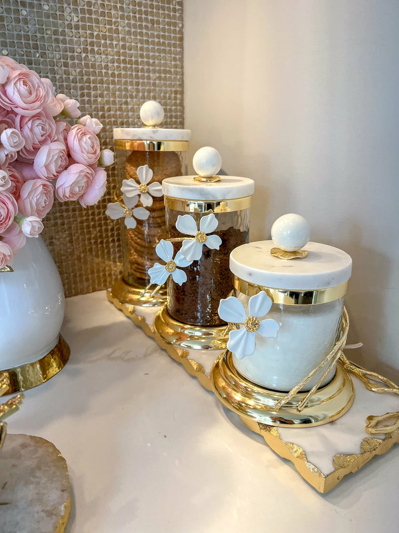 Inspire Me! Home Decor Hammered Glass Canister With White Jeweled Flower Details (3 Sizes) Gold 10 Inspire Me! Home Decor Hammered Glass Canister With White Jeweled Flower Details (3 Sizes) Gold