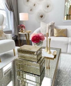 Inspire Me! Home Decor Mirror Gold Geometric Pattern Boxes (Set Of 2)