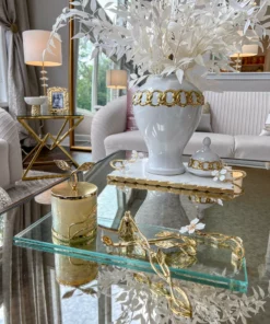 Inspire Me! Home Decor Small Rectangular Glass Tray With White Jeweled Flower Details