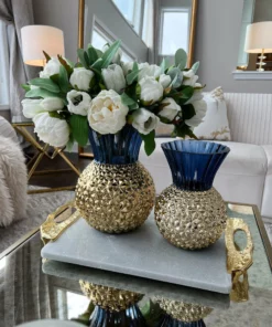 Inspire Me! Home Decor Blue & Gold Textured Vase (2 Sizes)