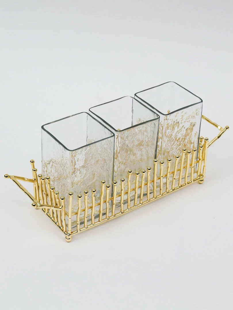 Inspire Me! Home Decor Gold & Glass Utensil Holder With Gold Linear Details 4 Inspire Me! Home Decor Gold & Glass Utensil Holder With Gold Linear Details