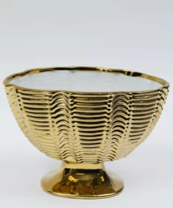 Inspire Me! Home Decor Gold Ceramic Ribbed Footed Bowl