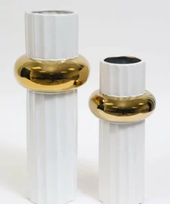 Inspire Me! Home Decor White Linear Vase With Gold Circle Detail (2 Sizes)