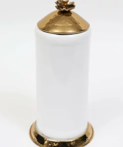 Inspire Me! Home Decor White Ceramic Jars With Gold Flower Lid (3 Sizes) 12 Inspire Me! Home Decor White Ceramic Jars With Gold Flower Lid (3 Sizes)