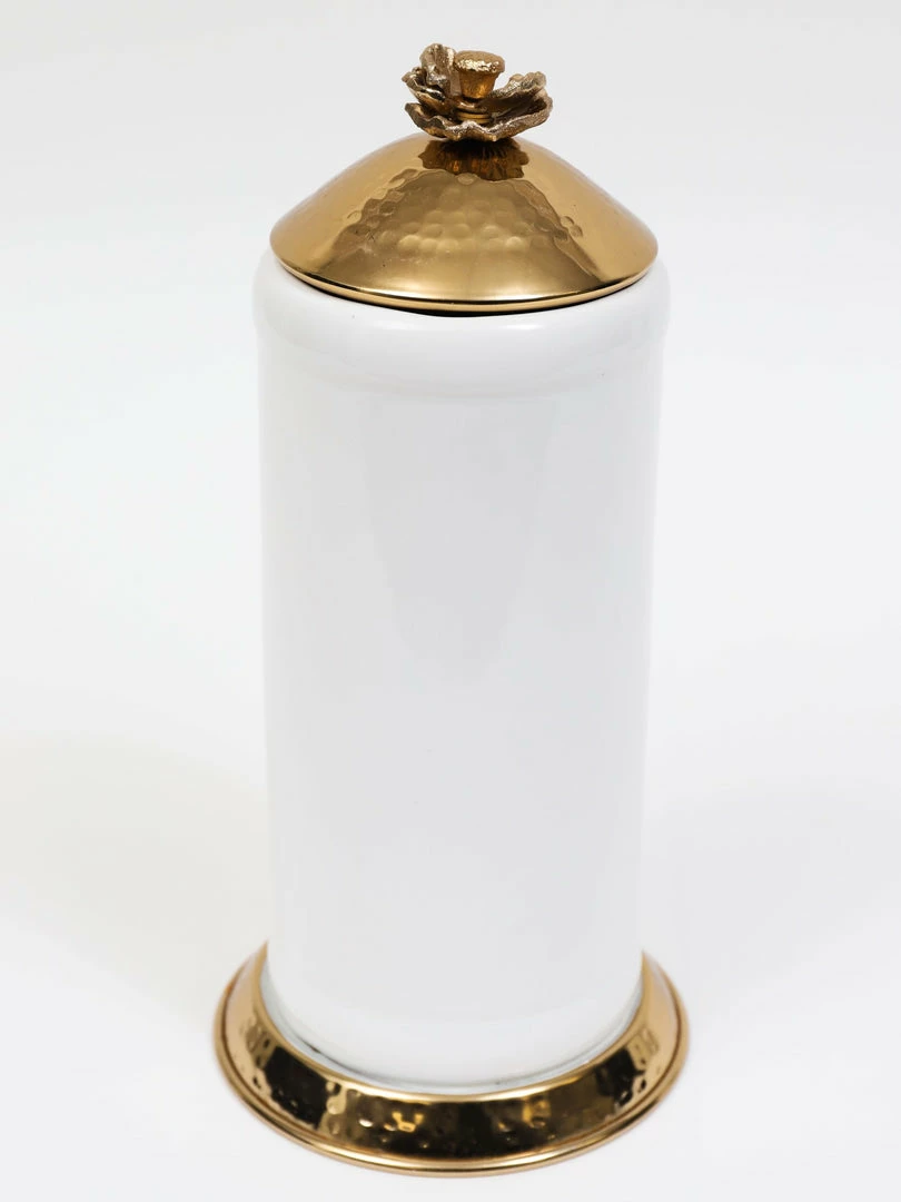 Inspire Me! Home Decor White Ceramic Jars With Gold Flower Lid (3 Sizes) 7 Inspire Me! Home Decor White Ceramic Jars With Gold Flower Lid (3 Sizes)