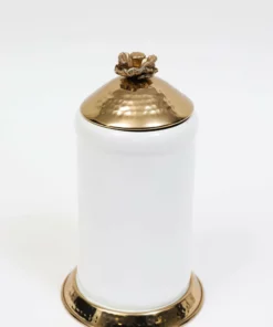 Inspire Me! Home Decor White Ceramic Jars With Gold Flower Lid (3 Sizes) 11 Inspire Me! Home Decor White Ceramic Jars With Gold Flower Lid (3 Sizes)