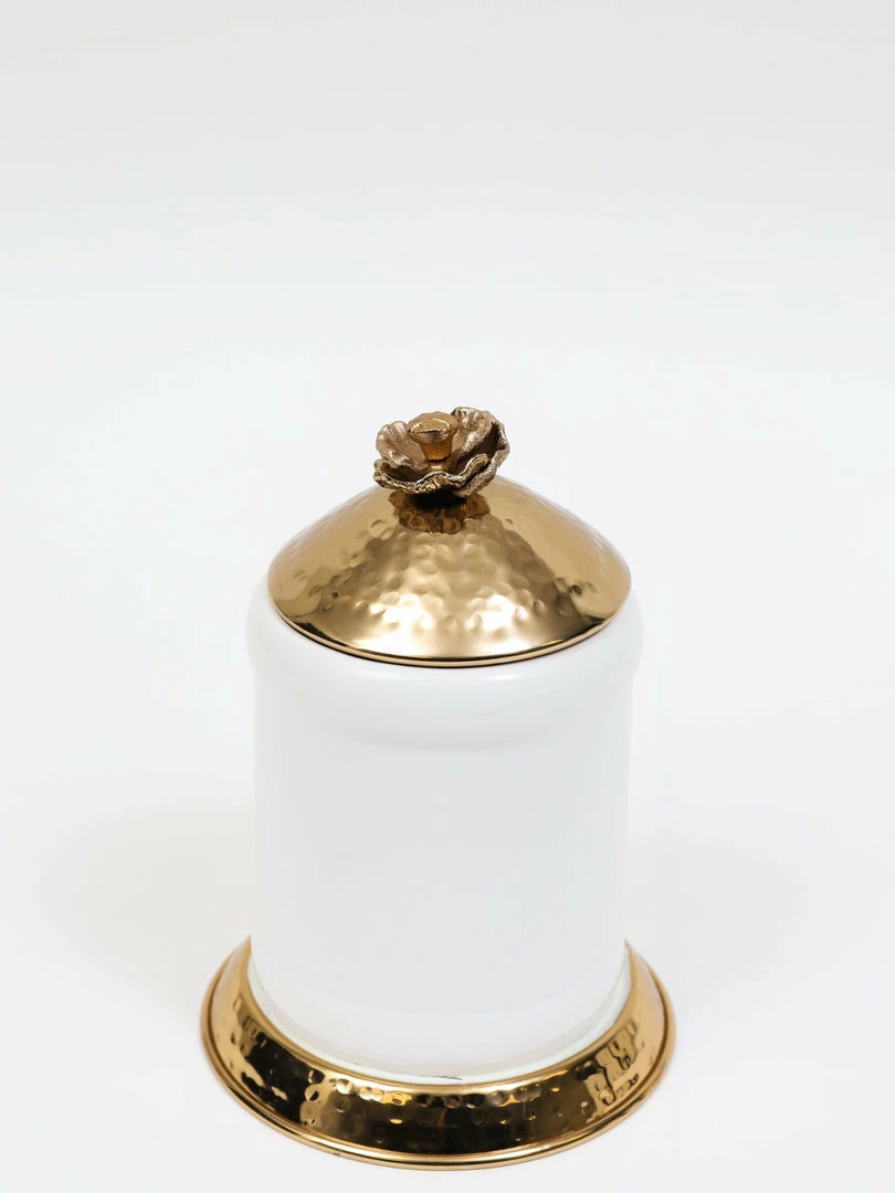 Inspire Me! Home Decor White Ceramic Jars With Gold Flower Lid (3 Sizes) 5 Inspire Me! Home Decor White Ceramic Jars With Gold Flower Lid (3 Sizes)