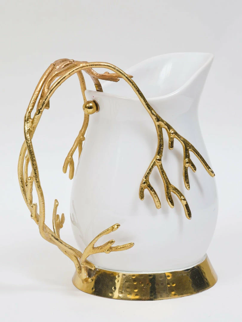 Inspire Me! Home Decor White Ceramic Pitcher With Gold Textured Design Handle & Base " From Pops Of Color Home Collection" 4 Inspire Me! Home Decor White Ceramic Pitcher With Gold Textured Design Handle & Base " From Pops Of Color Home Collection"