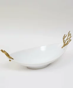 Inspire Me! Home Decor Oblong White Ceramic Bowl With Gold Textured Details " From Pops Of Color Home Collection"