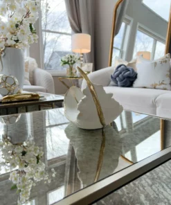 Inspire Me! Home Decor White And Gold Feather Decorative Bowl 11 Inspire Me! Home Decor White And Gold Feather Decorative Bowl