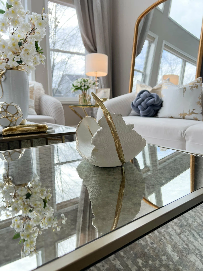 Inspire Me! Home Decor White And Gold Feather Decorative Bowl 5 Inspire Me! Home Decor White And Gold Feather Decorative Bowl