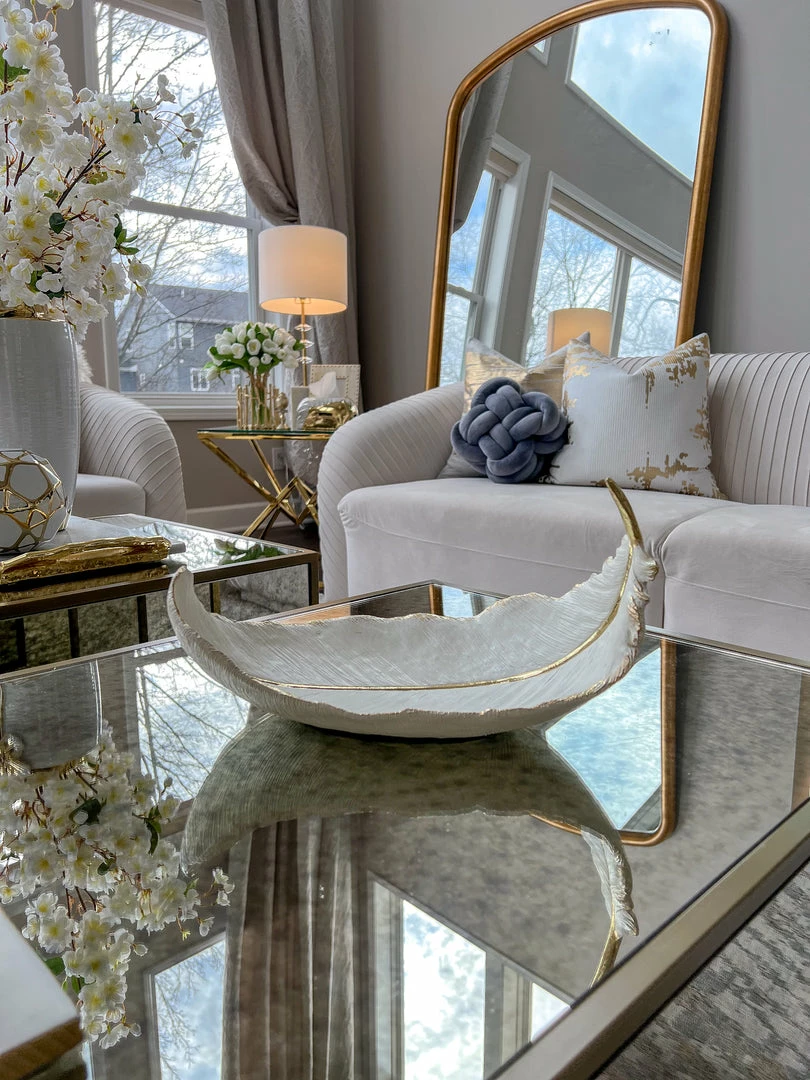 Inspire Me! Home Decor White And Gold Feather Decorative Bowl 3 Inspire Me! Home Decor White And Gold Feather Decorative Bowl