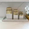 Inspire Me! Home Decor White Hammered Jar With Gold Border & Lid (3 Sizes) 2 Inspire Me! Home Decor White Hammered Jar With Gold Border & Lid (3 Sizes)