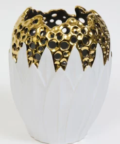 Inspire Me! Home Decor White And Gold Porcelain Vase With Circle Cutout Design (2 Styles)