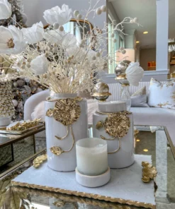 Inspire Me! Home Decor White Ceramic Jar With Gold Floral Design (3 Sizes)