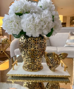 Inspire Me! Home Decor Rectangle Marble Tray With Gold Handles & Hammered Gold Edge