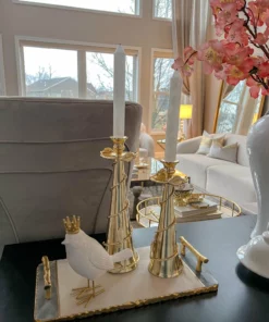 Inspire Me! Home Decor White & Black Rectangle Tray With Gold Handles & Edges