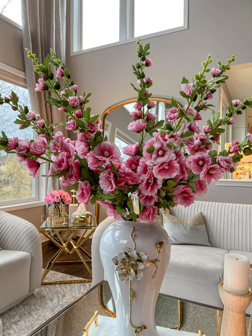 Inspire Me! Home Decor Floral Stems Hollyhock Stem (3 Colors) 10 Inspire Me! Home Decor Floral Stems Hollyhock Stem (3 Colors)