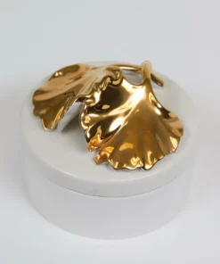 Inspire Me! Home Decor Gold Leaf And White Trinket Box