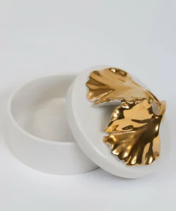 Inspire Me! Home Decor Gold Leaf And White Trinket Box