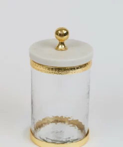 Inspire Me! Home Decor Gold Textured Rim Canisters W/ Marble Lid (3 Sizes)