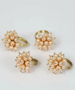 Inspire Me! Home Decor Gold Beaded Pearl Napkin Rings (Set Of 4)