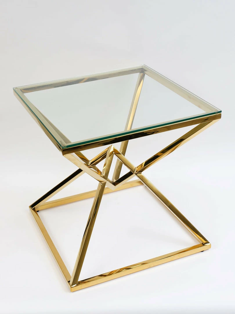 Inspire Me! Home Decor Gold Geometric Glass Top Side Table 4 Inspire Me! Home Decor Gold Geometric Glass Top Side Table