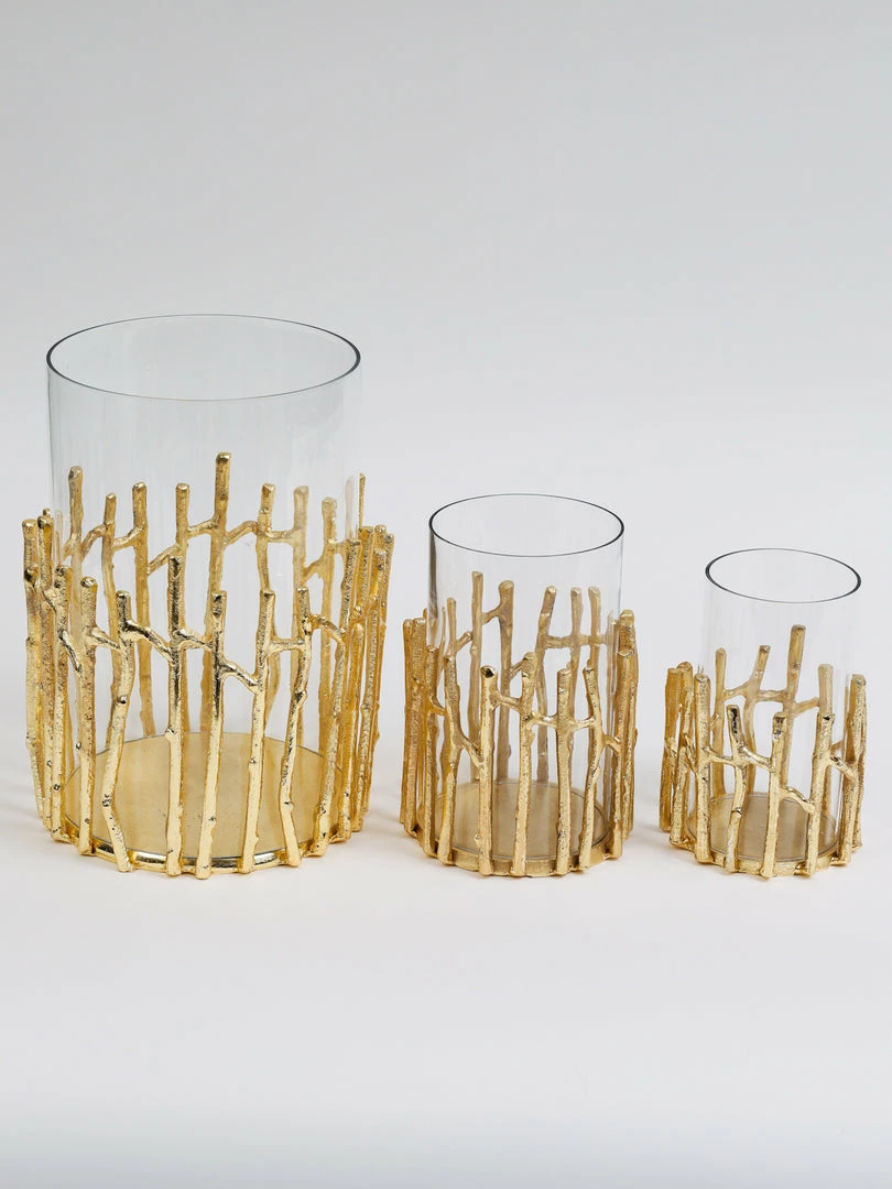 Inspire Me! Home Decor Glass Hurricane/Faux Floral Vase With Gold Twig Design (3 Sizes) 4 Inspire Me! Home Decor Glass Hurricane/Faux Floral Vase With Gold Twig Design (3 Sizes)