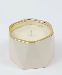 Inspire Me! Home Decor White Ceramic Candle With Gold Edge