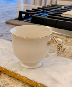 Inspire Me! Home Decor White Two Piece Coffee/Tea Set With Gold Accents