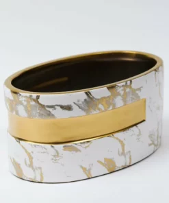 Inspire Me! Home Decor White And Gold Marble Design Oval Vase