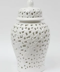 Inspire Me! Home Decor White Leaf Pattern Ginger Jar (2 Sizes)