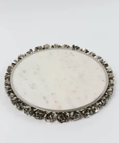 Inspire Me! Home Decor Round Marble Tray With Silver Floral Edge