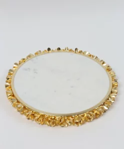 Inspire Me! Home Decor Round Marble Tray With Gold Floral Edge 17 Inspire Me! Home Decor Round Marble Tray With Gold Floral Edge