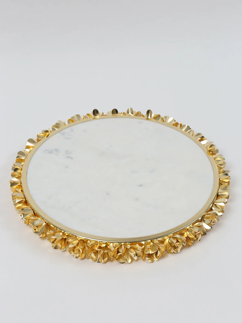 Inspire Me! Home Decor Round Marble Tray With Gold Floral Edge 10 Inspire Me! Home Decor Round Marble Tray With Gold Floral Edge