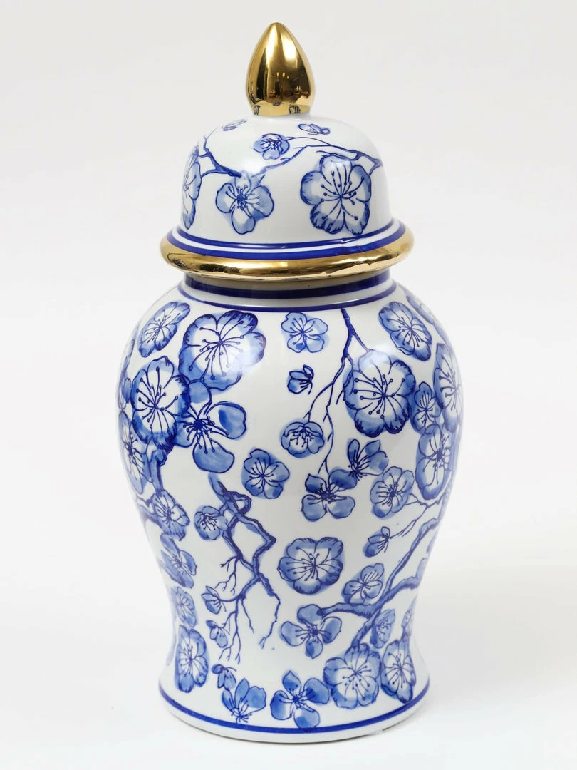 Inspire Me! Home Decor Blue Hibiscus Ginger Jar With Gold Detail 4 Inspire Me! Home Decor Blue Hibiscus Ginger Jar With Gold Detail