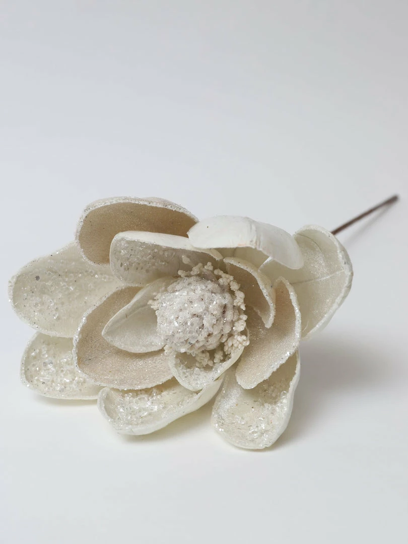 Inspire Me! Home Decor Floral Stems Large White Beaded Magnolia Stem 4 Inspire Me! Home Decor Floral Stems Large White Beaded Magnolia Stem