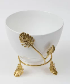 Inspire Me! Home Decor White Ceramic Bowl With Gold Leaf Details (2 Sizes) 15 Inspire Me! Home Decor White Ceramic Bowl With Gold Leaf Details (2 Sizes)