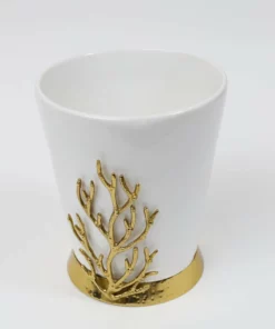Inspire Me! Home Decor White Ceramic Utensil Holder With Gold Textured Details & Base " From Pops Of Color Home Collection"