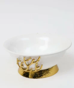 Inspire Me! Home Decor White Ceramic Bowl With Gold Textured Details & Gold Base " From Pops Of Color Home Collection"