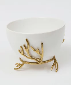 Inspire Me! Home Decor White Ceramic Bowl With Gold Textured Details (2 Sizes)