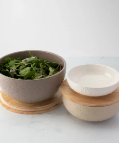 Inspire Me! Home Decor Set Of 3 Ceramic Bowls With 2 Wood Lids