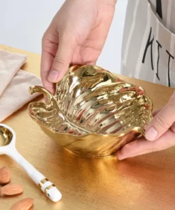 Inspire Me! Home Decor Gold Leaf Snack Bowl And Spoon Set 12 Inspire Me! Home Decor Gold Leaf Snack Bowl And Spoon Set