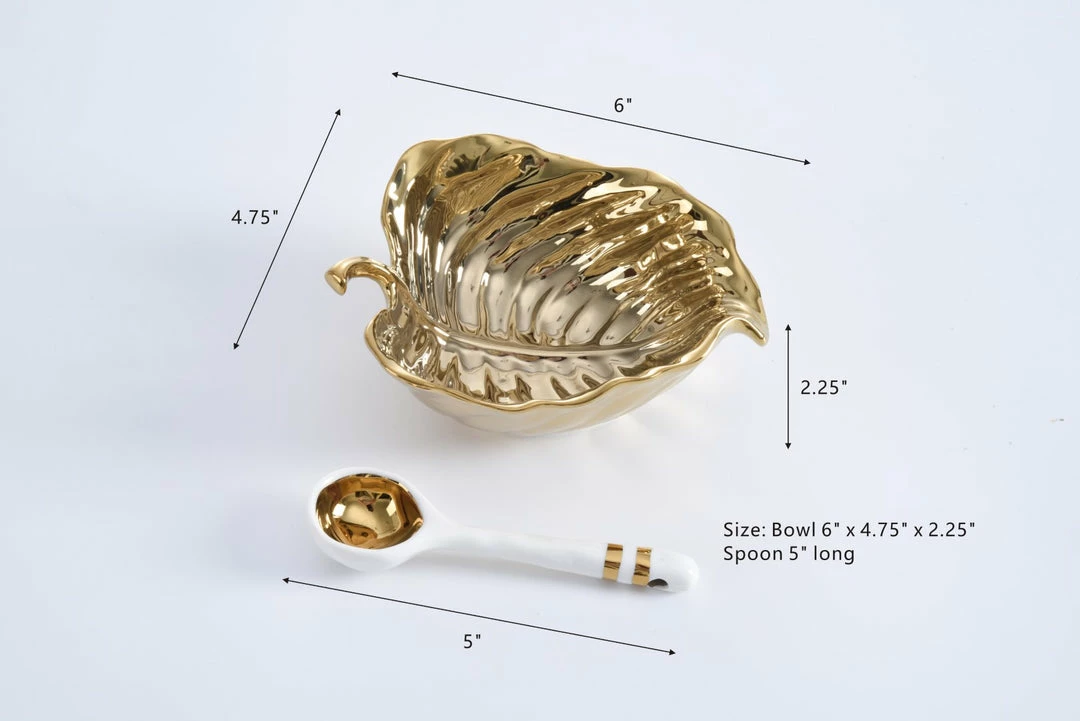 Inspire Me! Home Decor Gold Leaf Snack Bowl And Spoon Set 8 Inspire Me! Home Decor Gold Leaf Snack Bowl And Spoon Set