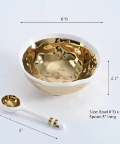Inspire Me! Home Decor Gold And White Snack Bowl And Spoon Set